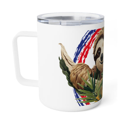 Taza térmica con diseño de perezoso – Arte bordado con ambiente tropical