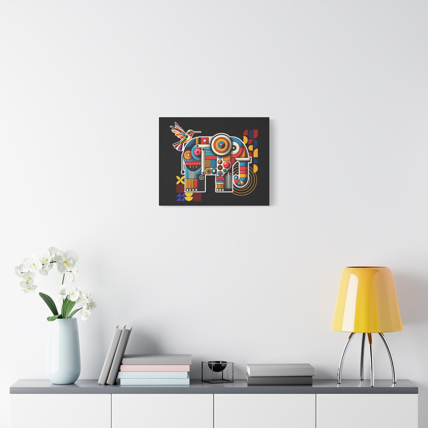 Elephant and Hummingbird Canva Bauhaus Style