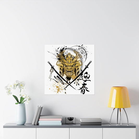 Samurai Warrior Helmet & Katanas Poster – Japanese Stencil Art