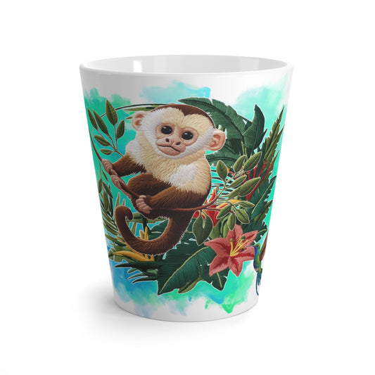 Monkey & Hummingbird Latte Mug - Embroidered Art