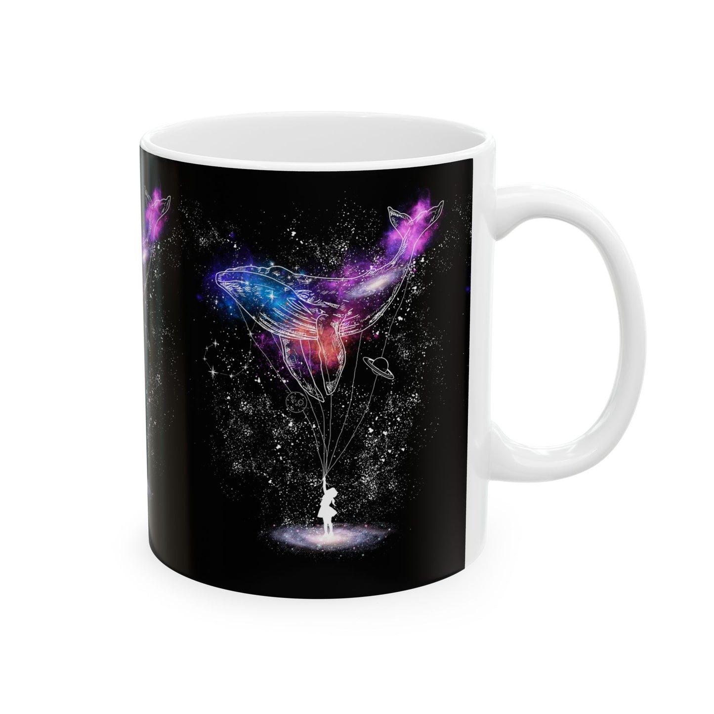 Taza de cerámica con ballena cósmica: taza de café celestial