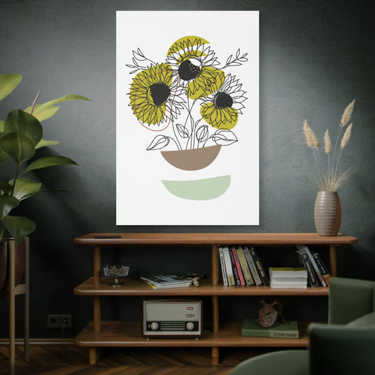 Lienzo de girasoles bohemios: boho abstracto