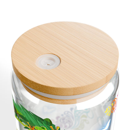 Tropical Frog Sipper Glass with Bamboo Lid