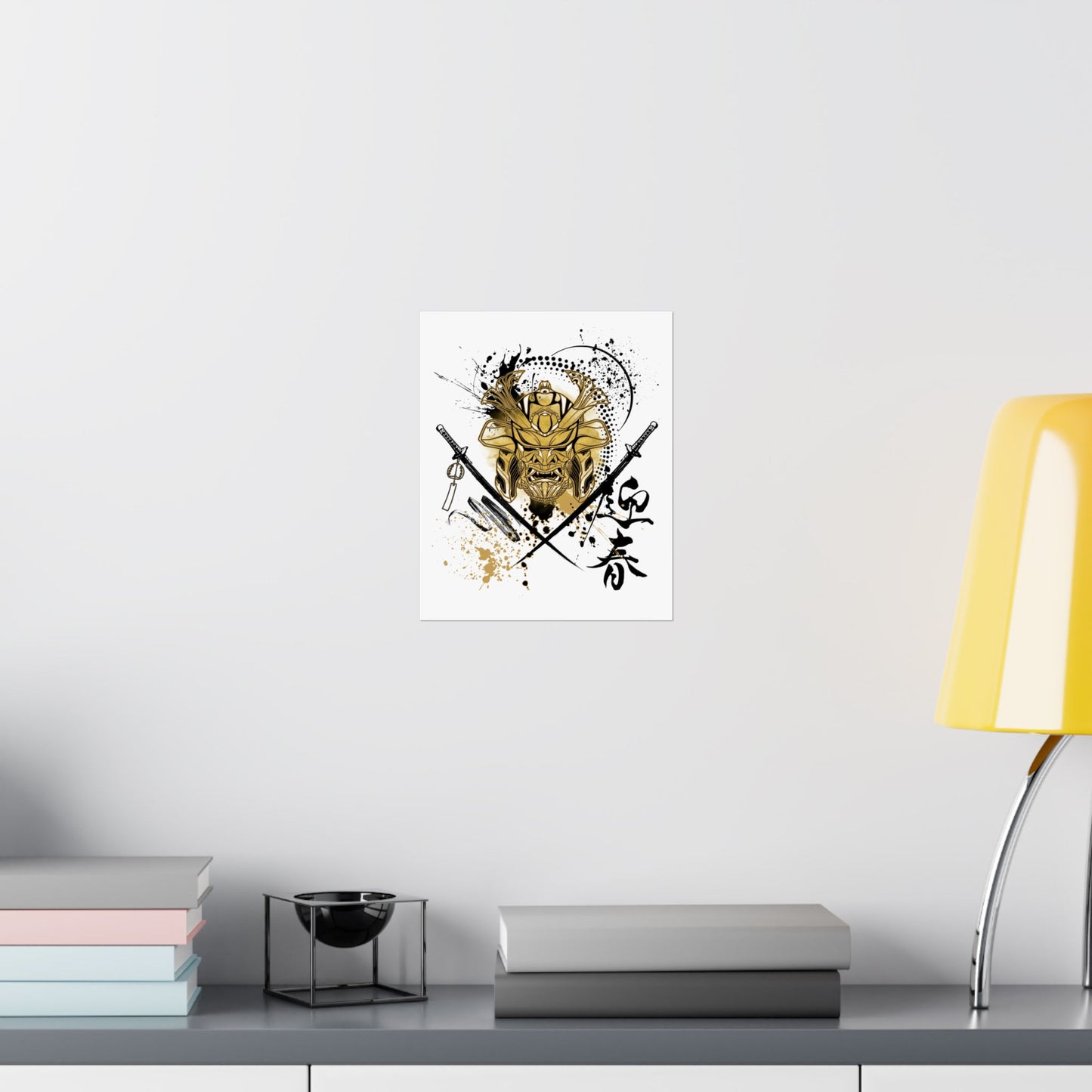 Samurai Warrior Helmet & Katanas Poster – Japanese Stencil Art