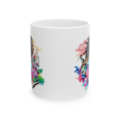 Taza de cerámica con espíritu chamán y jaguar: el regalo perfecto para los amantes del arte. 