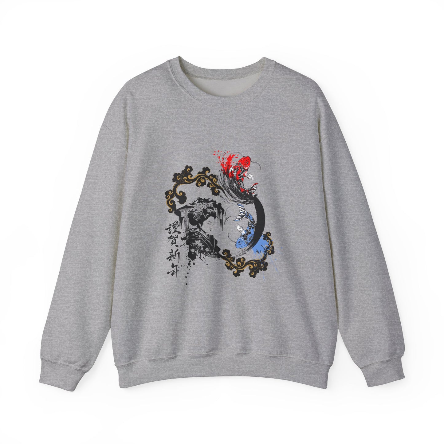 Japanese Ink Fusion Geisha & Koi Design – Unisex Sweatshirt