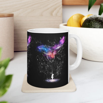 Taza de cerámica con ballena cósmica: taza de café celestial