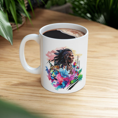 Taza de cerámica con espíritu chamán y jaguar: el regalo perfecto para los amantes del arte. 