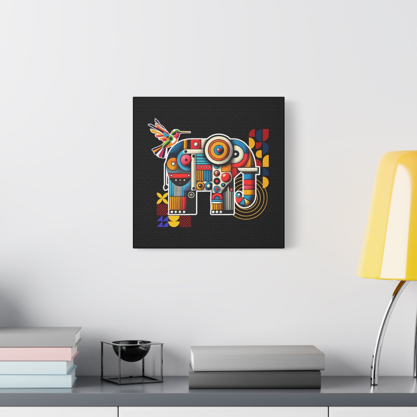 Elephant and Hummingbird Canva Bauhaus Style