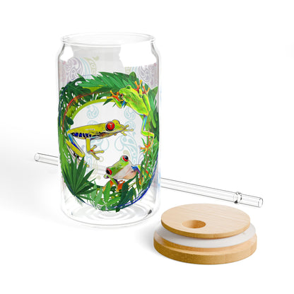 Tropical Frog Sipper Glass with Bamboo Lid