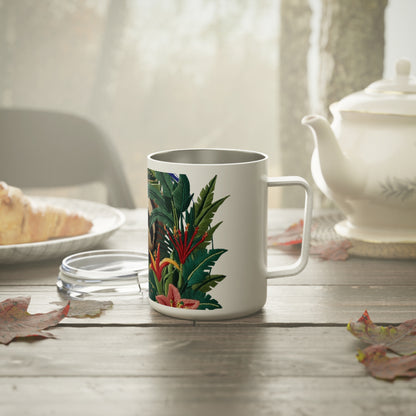 Taza térmica con diseño de perezoso – Arte bordado con ambiente tropical