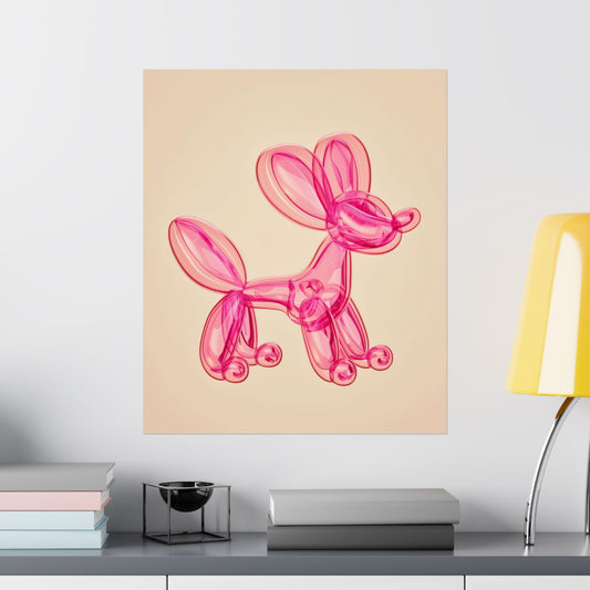 Póster Artpop con perro con globo rosa: decoración de pared moderna y caprichosa