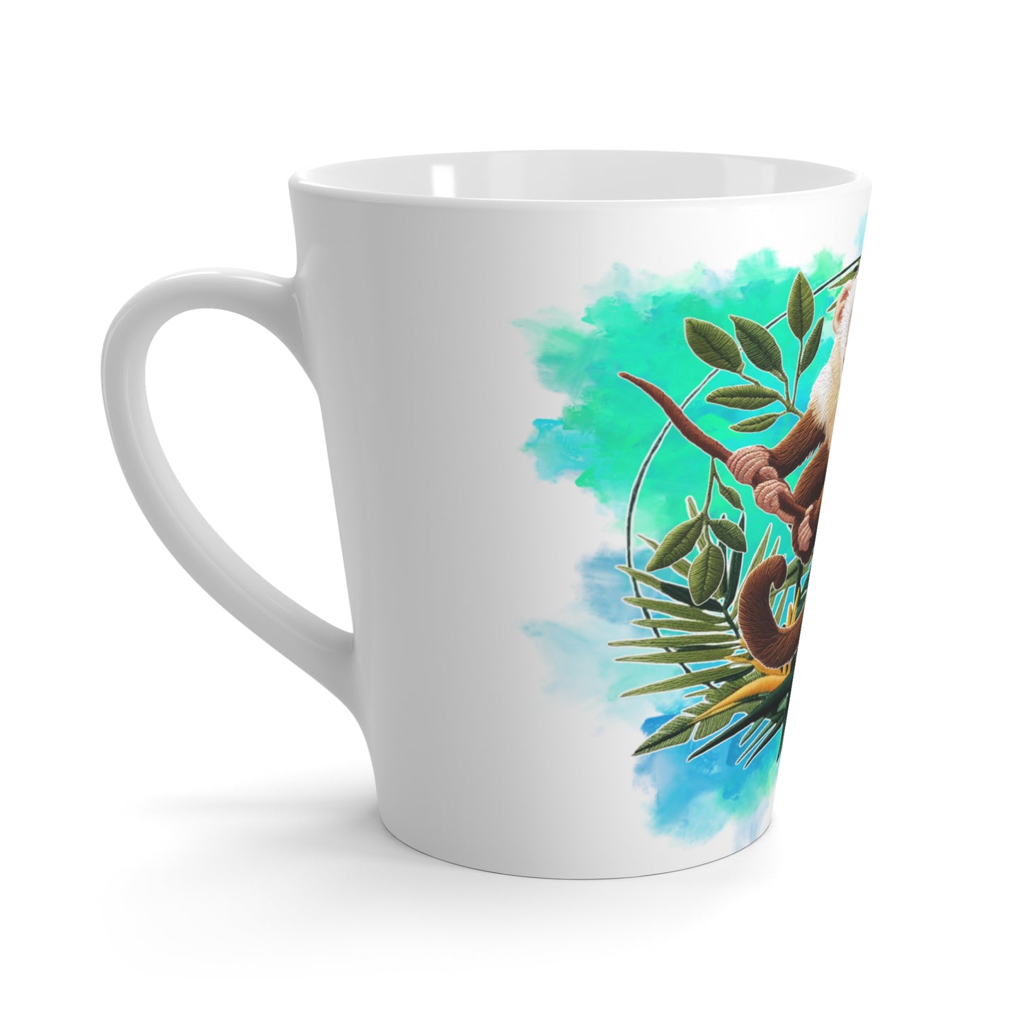 Monkey & Hummingbird Latte Mug - Embroidered Art