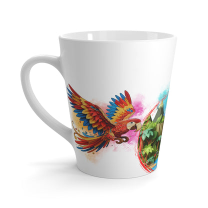 Taza de café con leche de guacamayo y tucán - Vibras tropicales