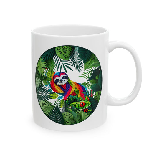 Taza de café con perezoso y rana - Tropical Vibes