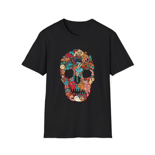 Camiseta de calavera con collage de garabatos: estilo urbano