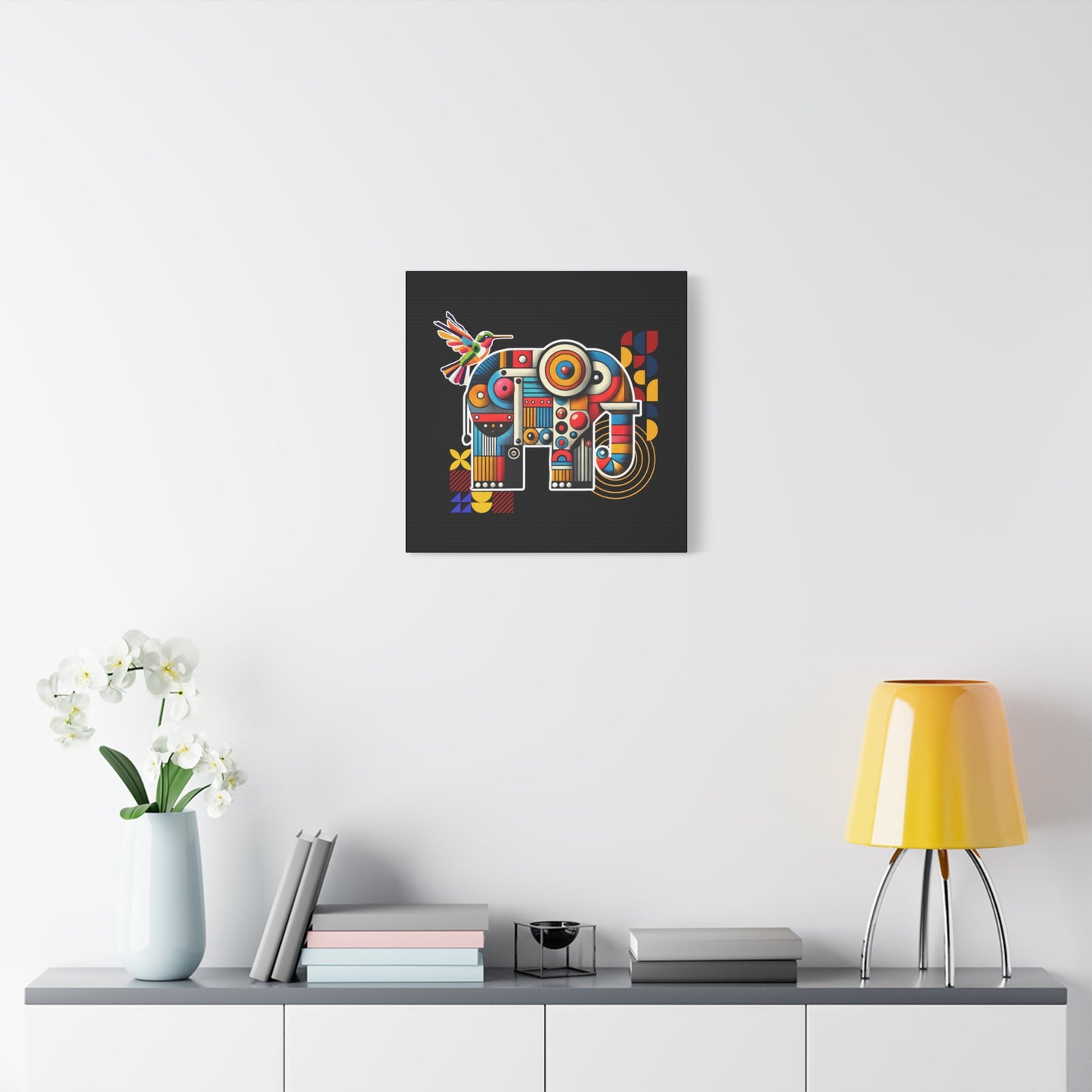 Elephant and Hummingbird Canva Bauhaus Style