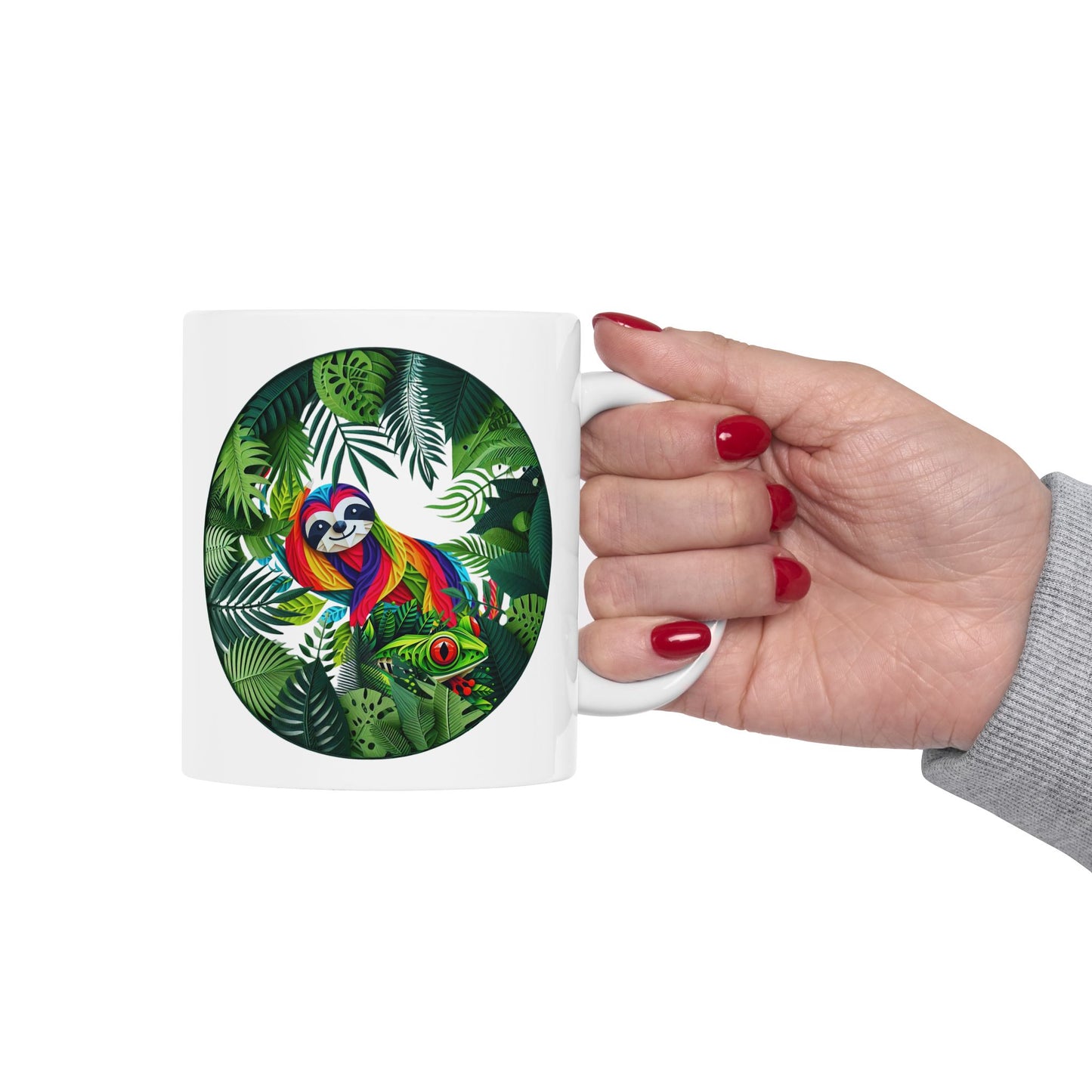 Taza de café con perezoso y rana - Tropical Vibes