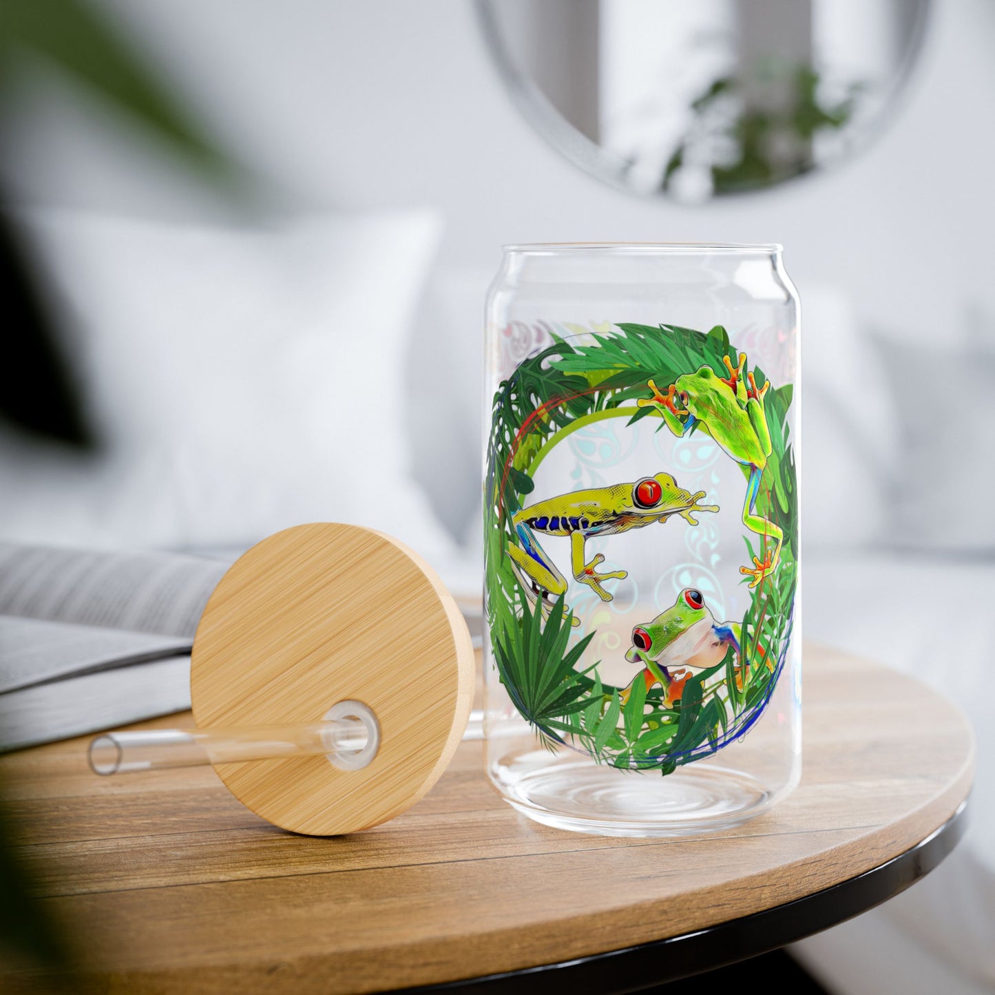 Tropical Frog Sipper Glass with Bamboo Lid