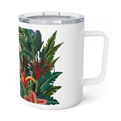 Taza térmica con diseño de perezoso – Arte bordado con ambiente tropical