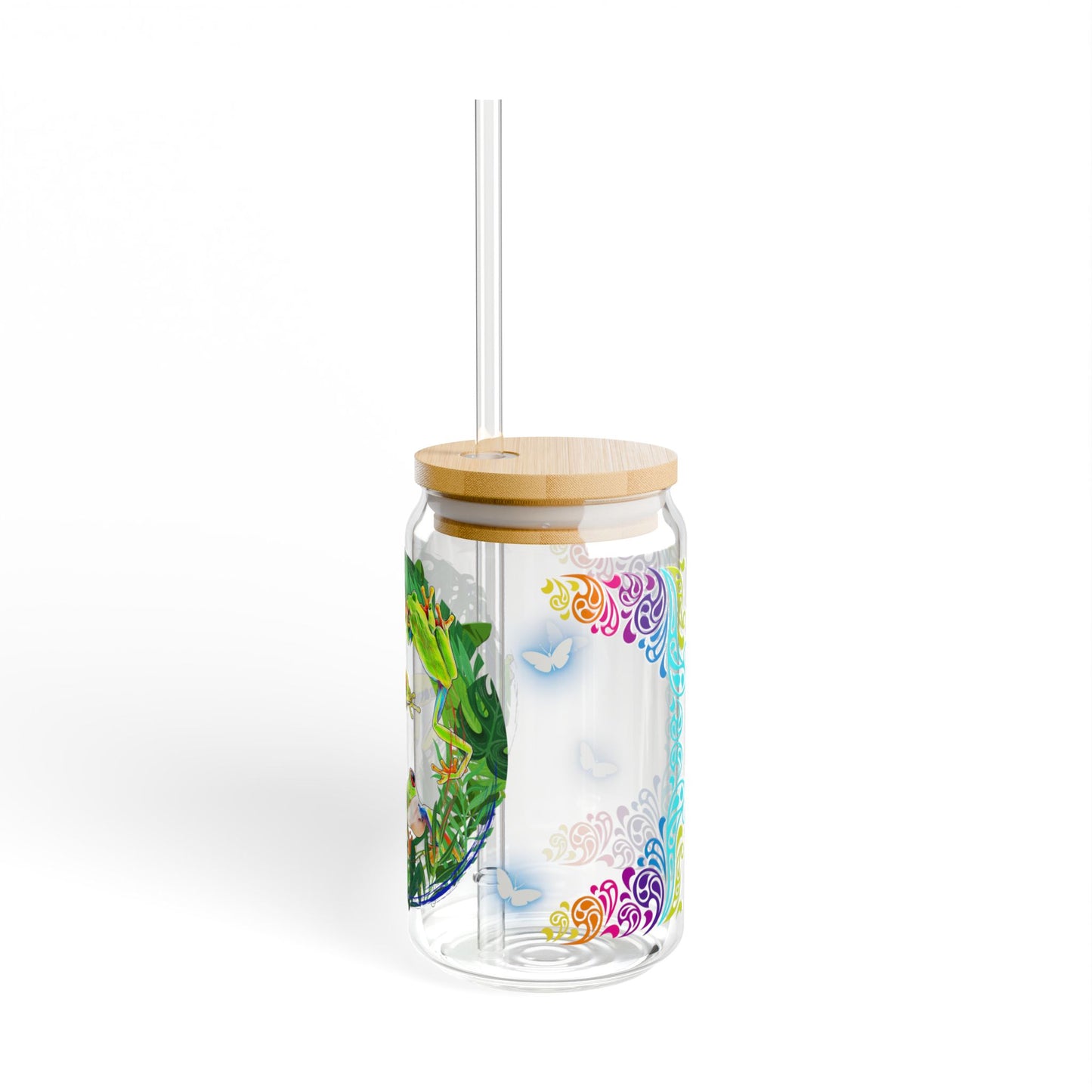 Tropical Frog Sipper Glass with Bamboo Lid