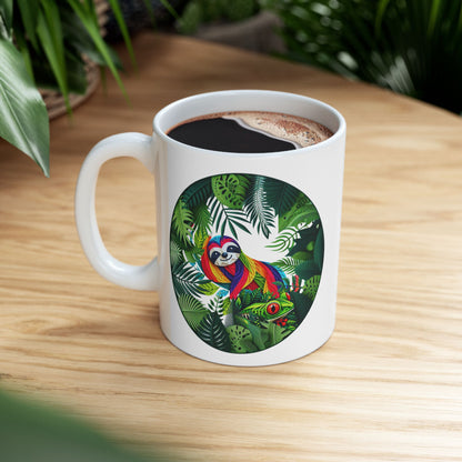 Taza de café con perezoso y rana - Tropical Vibes