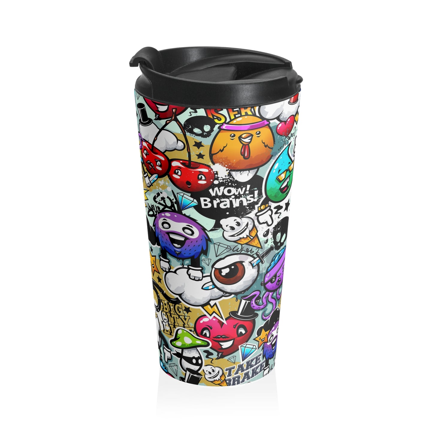 Graffiti Doodle Collage Steel Travel Mug