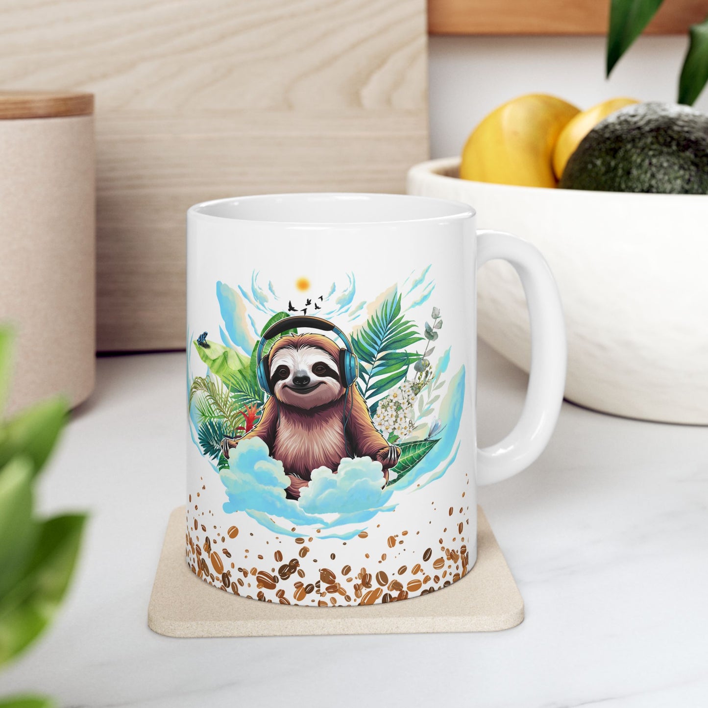 Taza de cerámica con diseño de perezoso zen - Regalo tropical