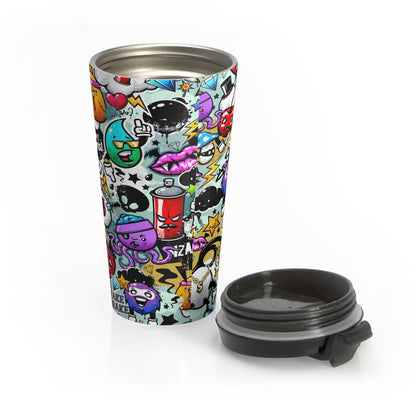 Graffiti Doodle Collage Steel Travel Mug