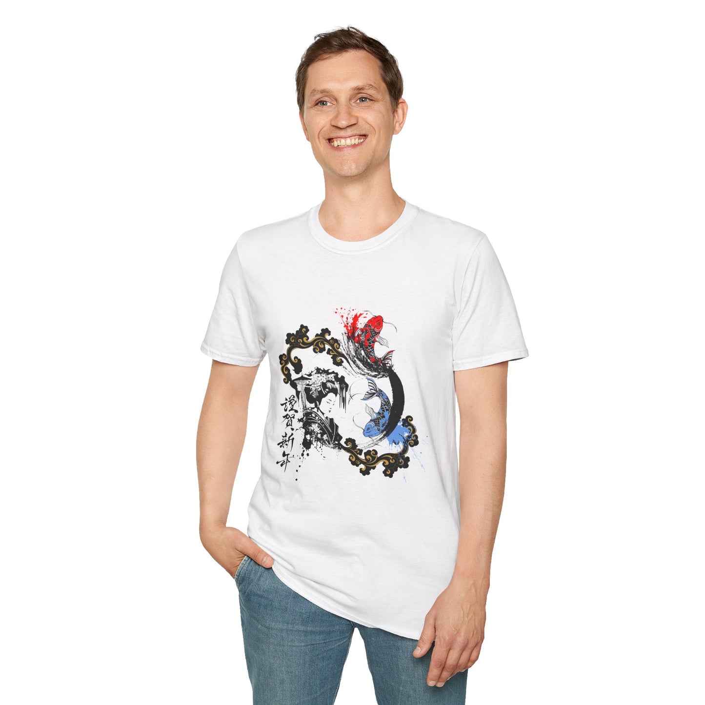 Japanese Geisha & Koi Fish T-Shirt – Urbanstyle Japaneseart Softstyle Tee