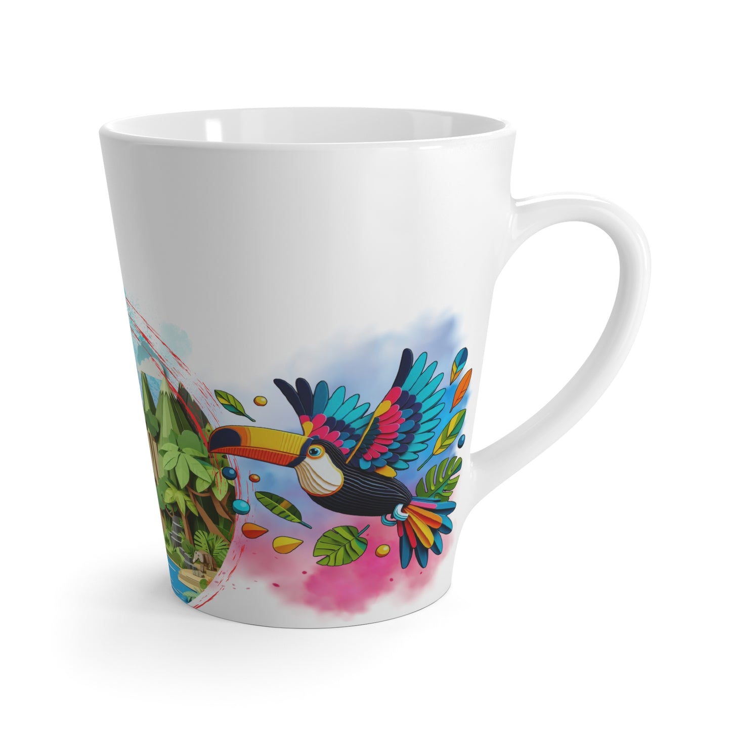 Taza de café con leche de guacamayo y tucán - Vibras tropicales