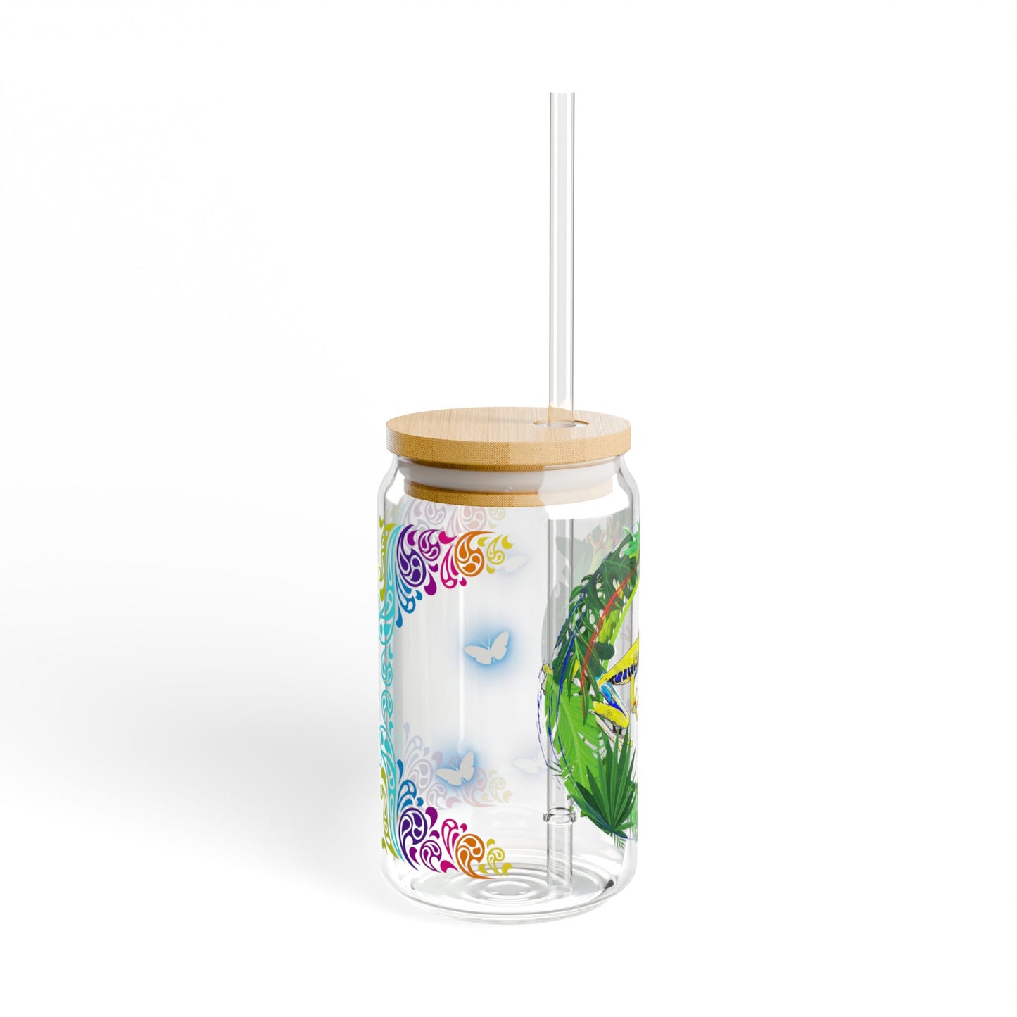 Tropical Frog Sipper Glass with Bamboo Lid