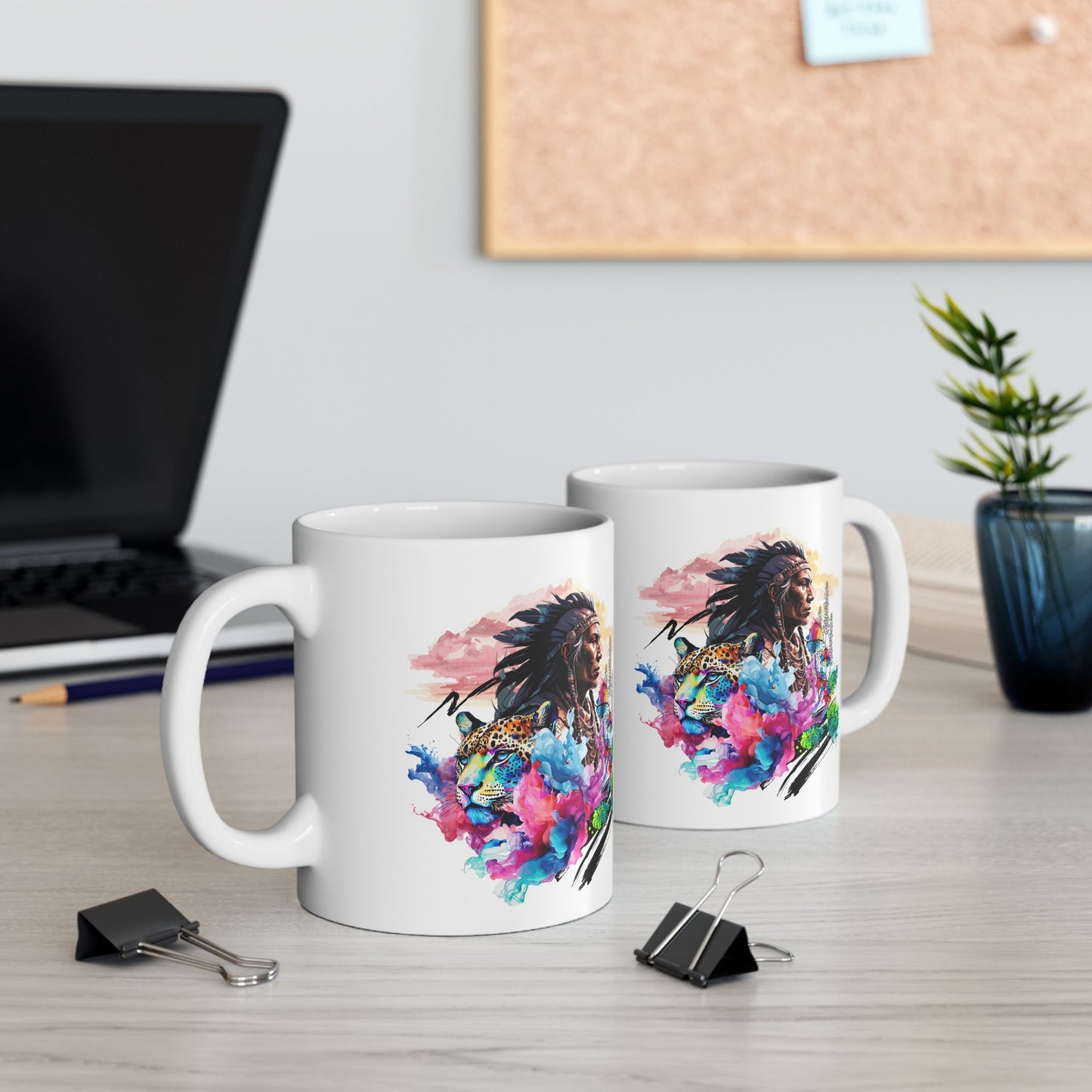 Taza de cerámica con espíritu chamán y jaguar: el regalo perfecto para los amantes del arte. 