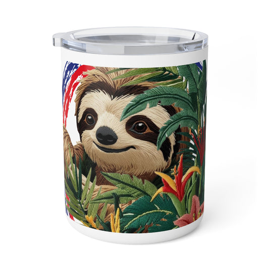 Taza térmica con diseño de perezoso – Arte bordado con ambiente tropical