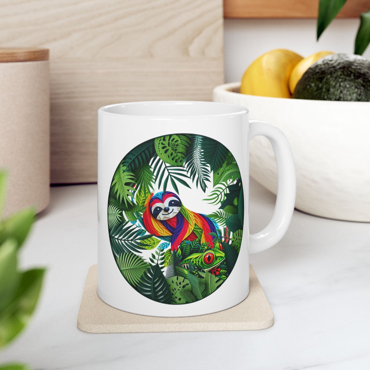 Taza de café con perezoso y rana - Tropical Vibes