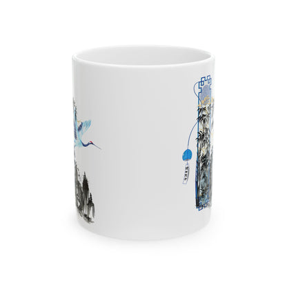 Taza de cerámica "Serene Crane" - Diseño de grúa tranquila (325 ml/440 ml)