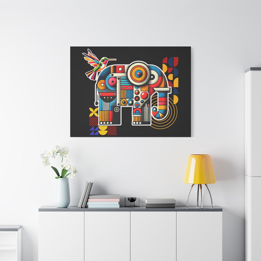 Elephant and Hummingbird Canva Bauhaus Style