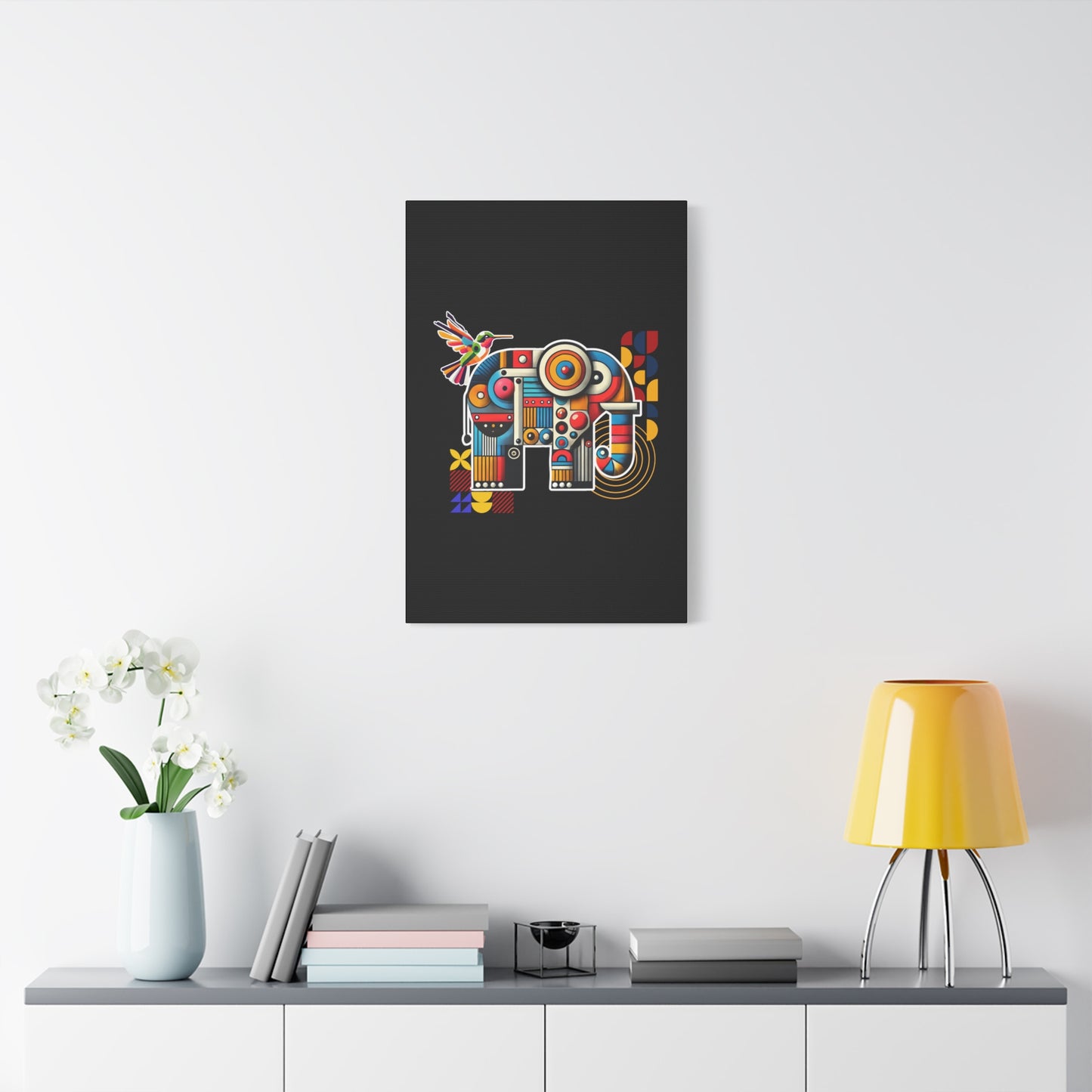 Elephant and Hummingbird Canva Bauhaus Style