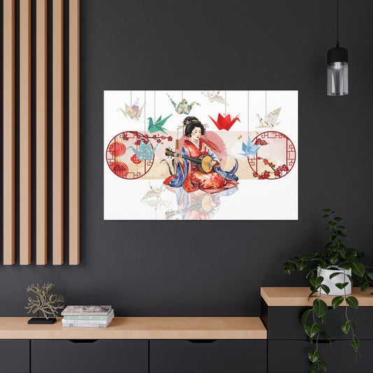 Elegant Geisha Origami - Japanese Art Canvas Gallery Wrap