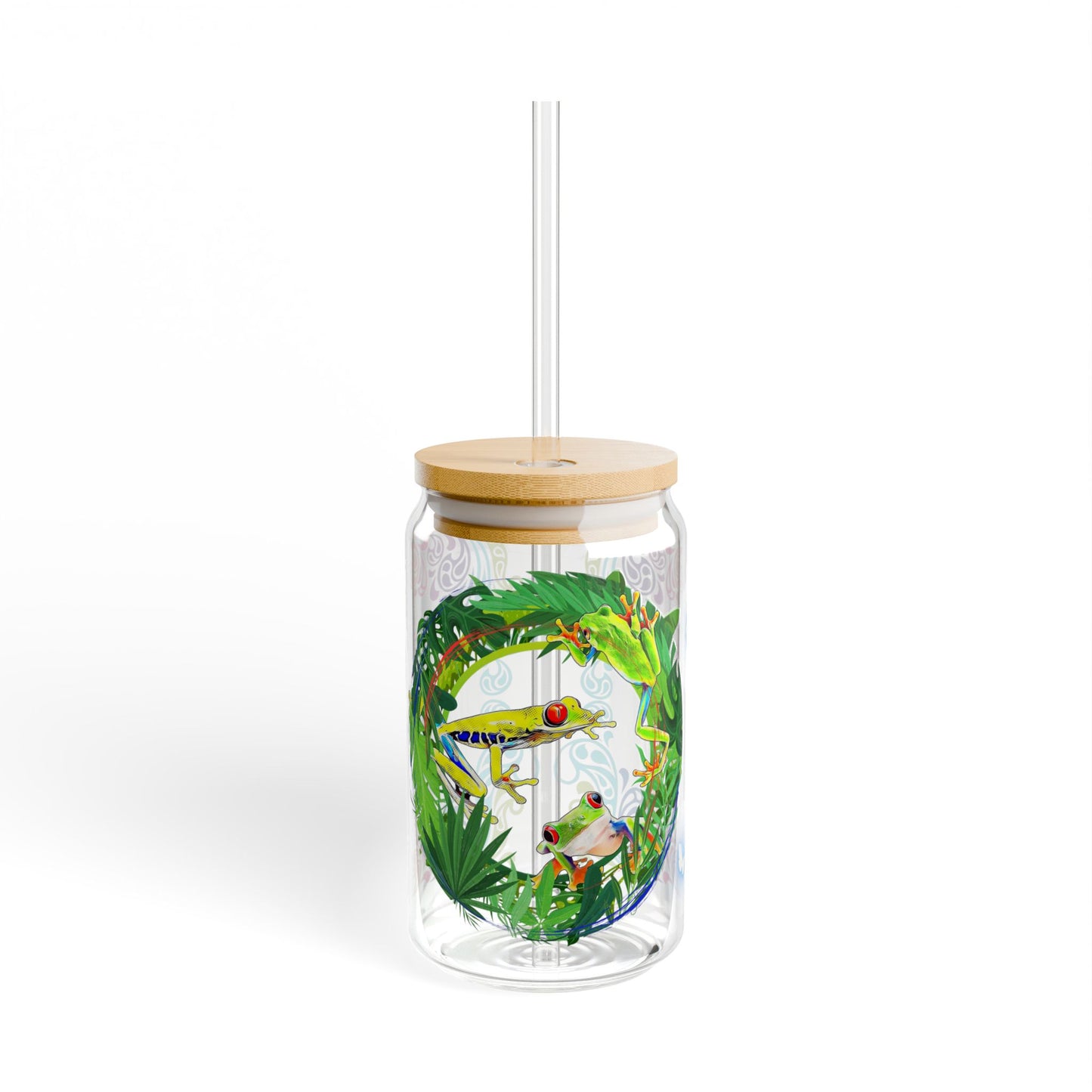 Tropical Frog Sipper Glass with Bamboo Lid