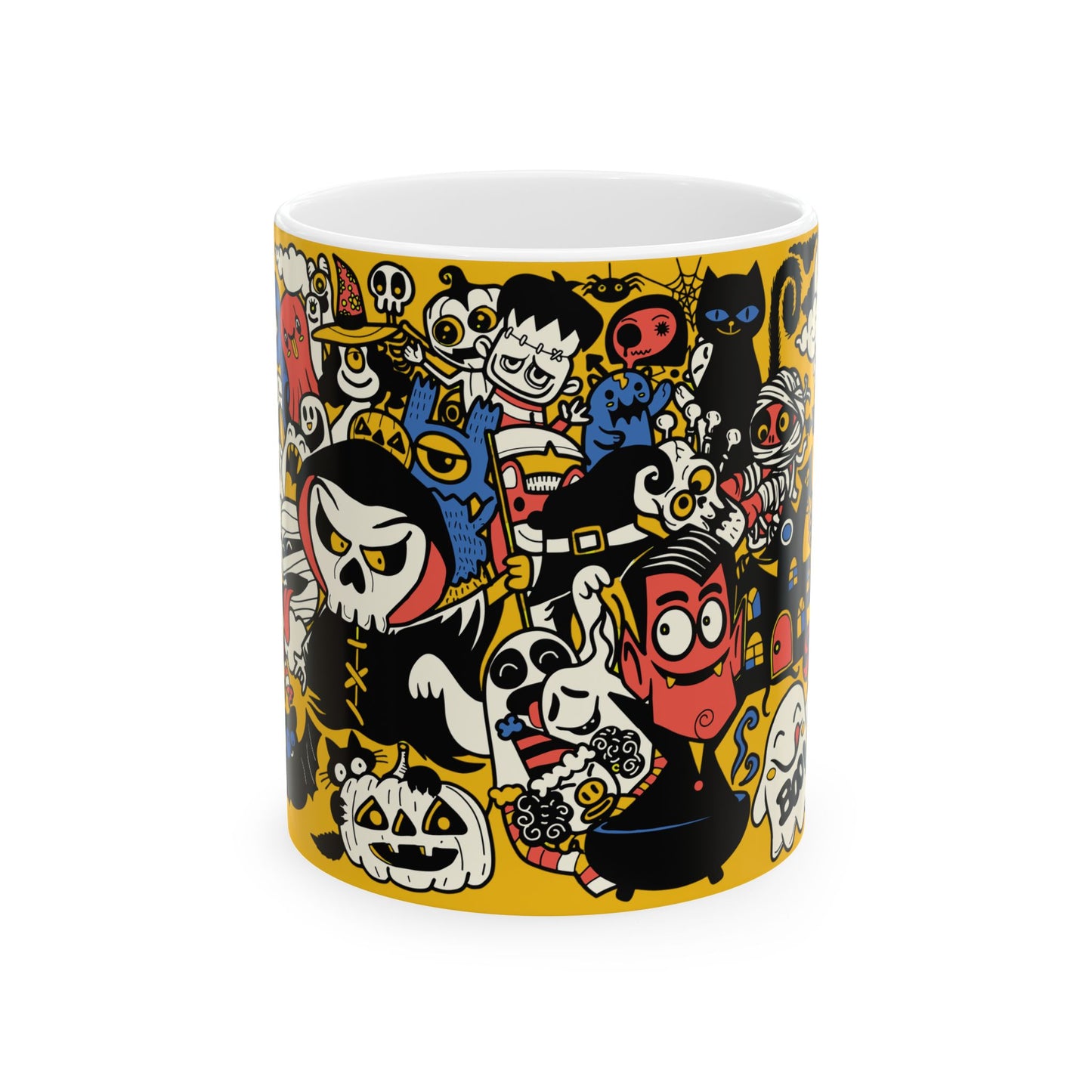 Taza de cerámica para café con collage de garabatos de Halloween