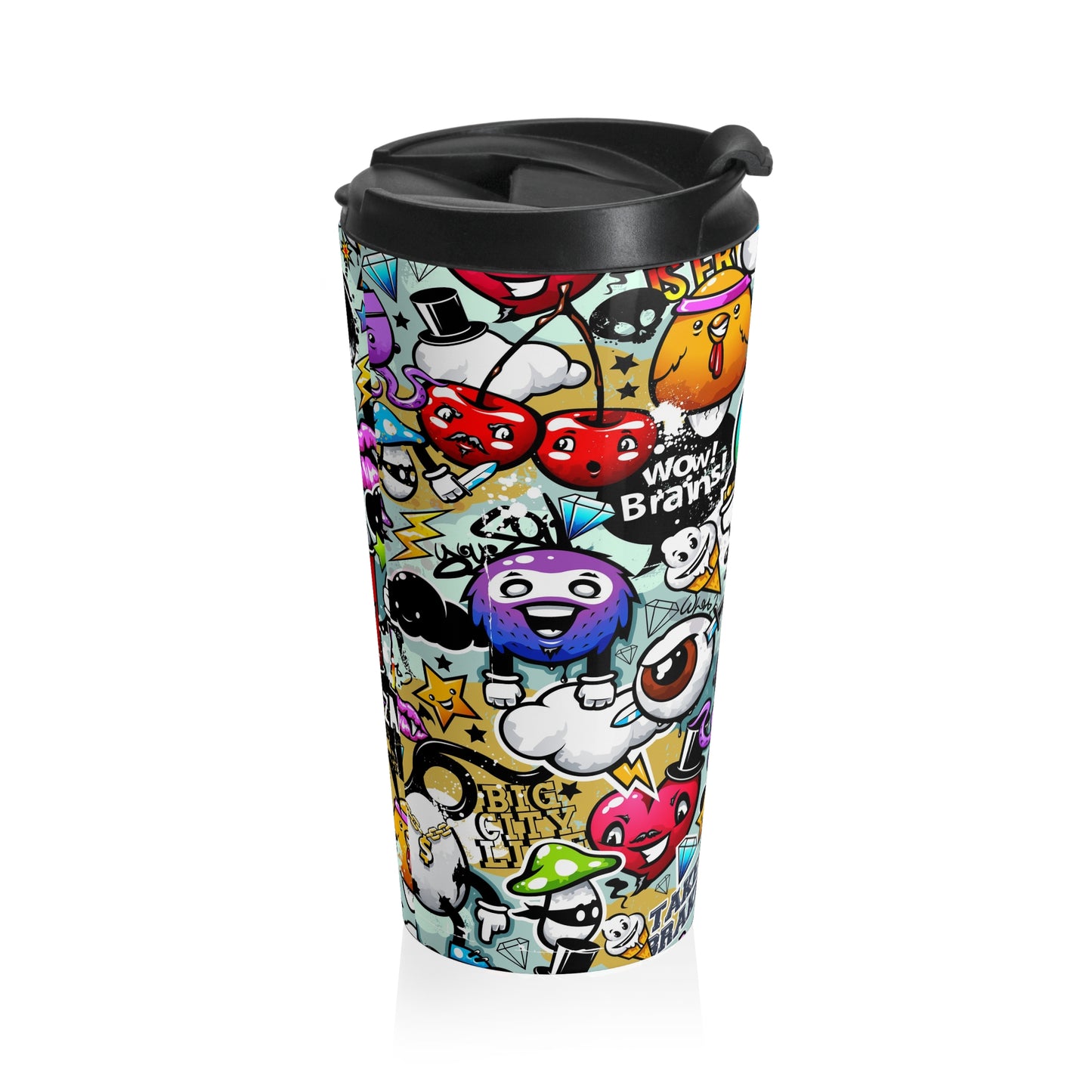 Graffiti Doodle Collage Steel Travel Mug