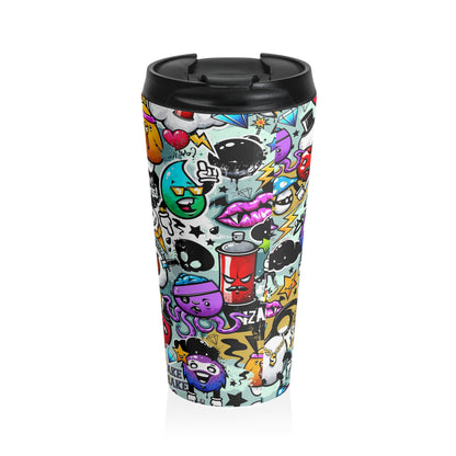 Graffiti Doodle Collage Steel Travel Mug