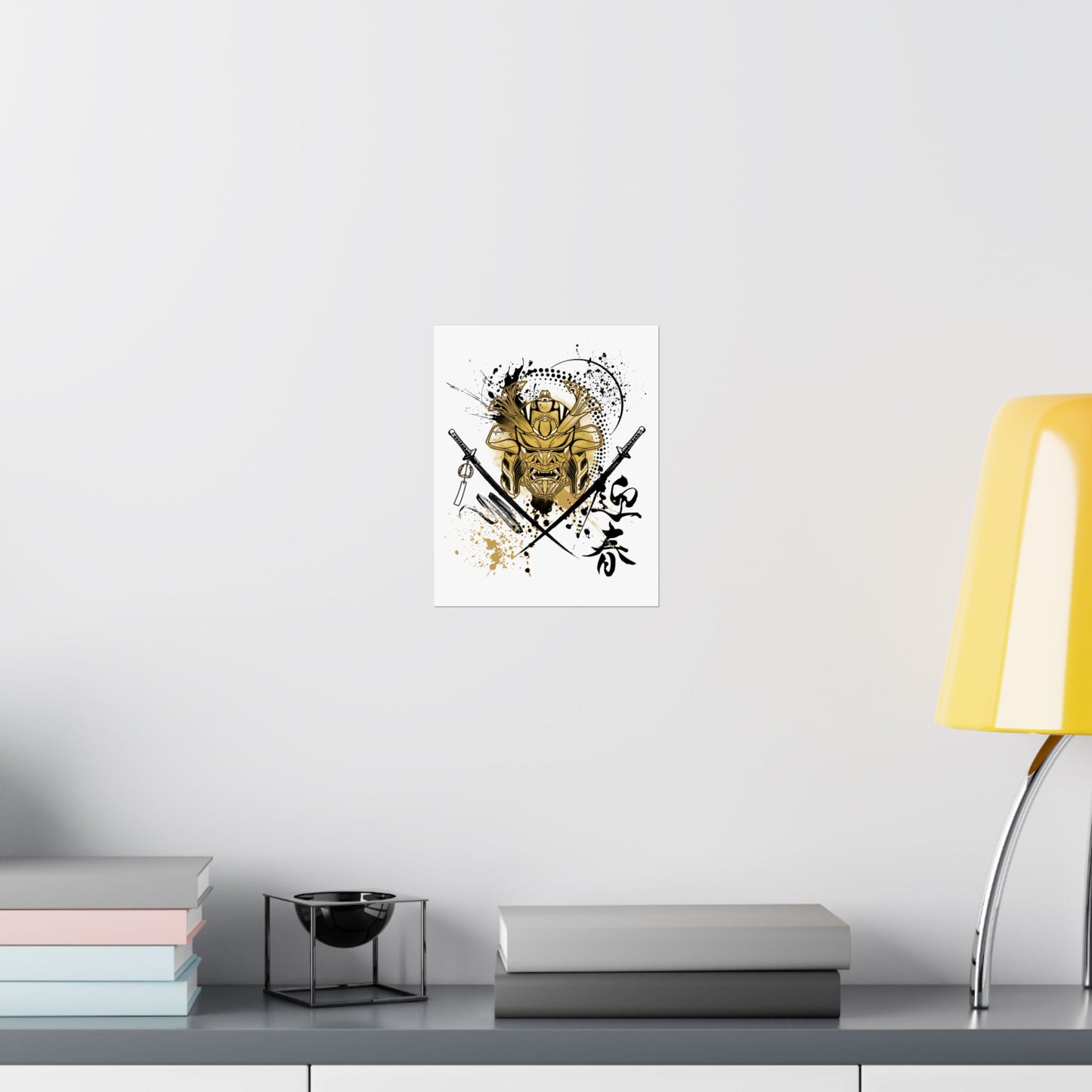 Samurai Warrior Helmet & Katanas Poster – Japanese Stencil Art