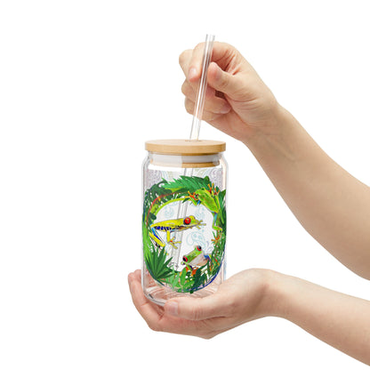 Tropical Frog Sipper Glass with Bamboo Lid