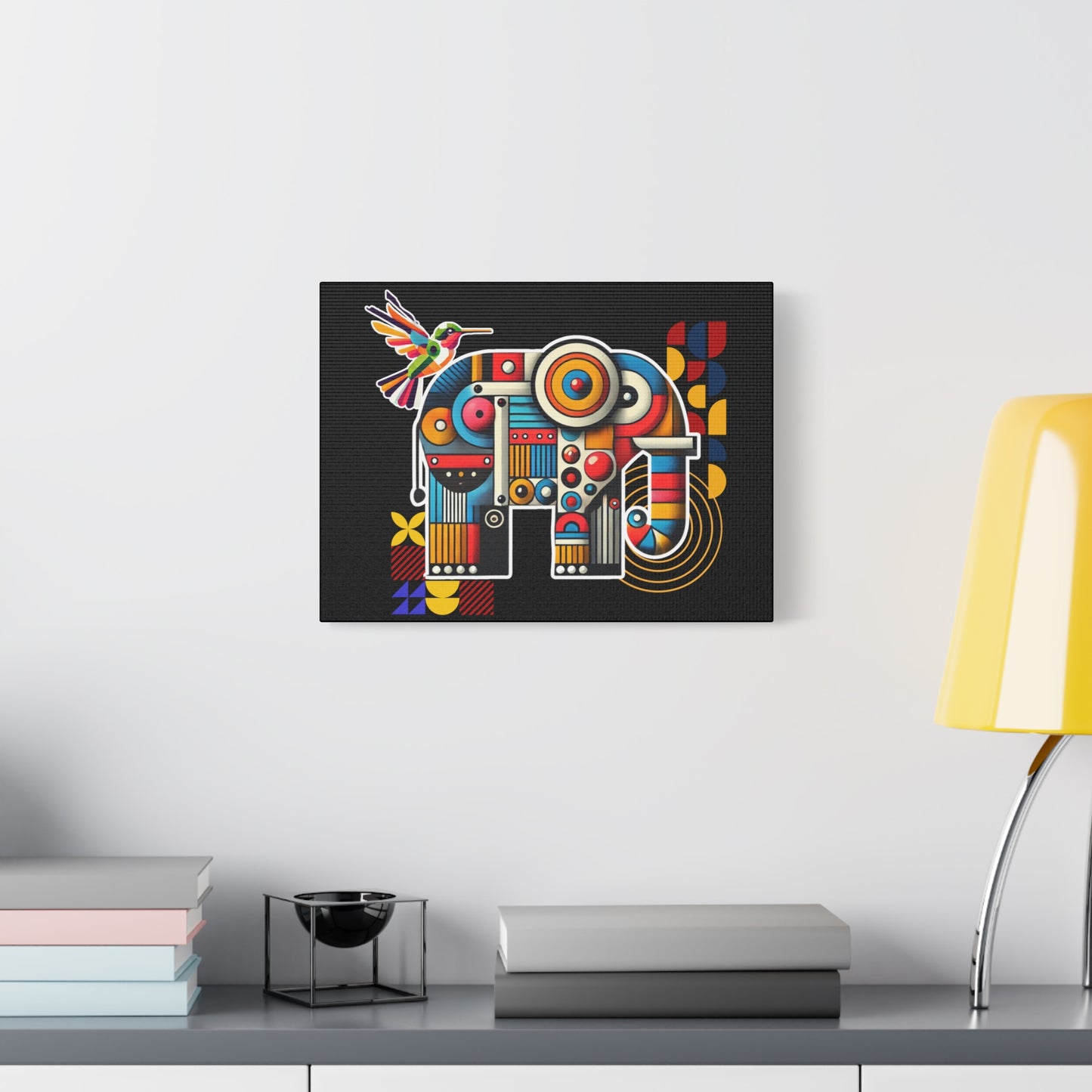 Elephant and Hummingbird Canva Bauhaus Style