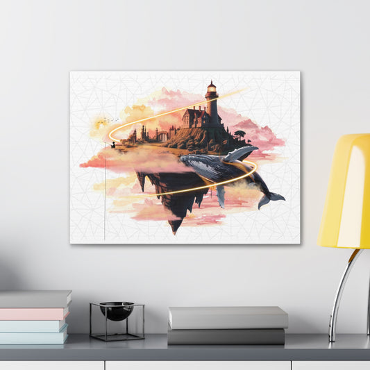 Surreal Flying Whale & Lighthouse Canvas Wraps