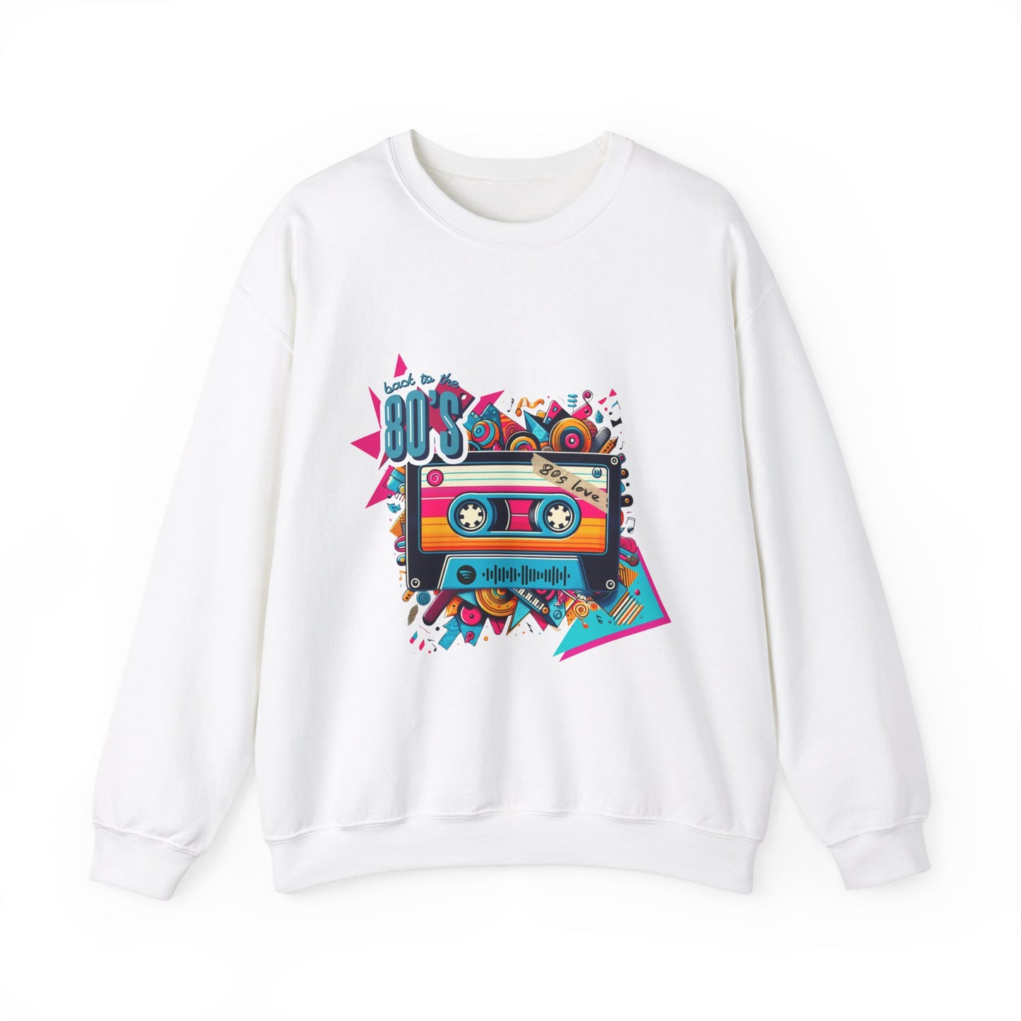 Sudadera con música retro de los 80 con código escaneable