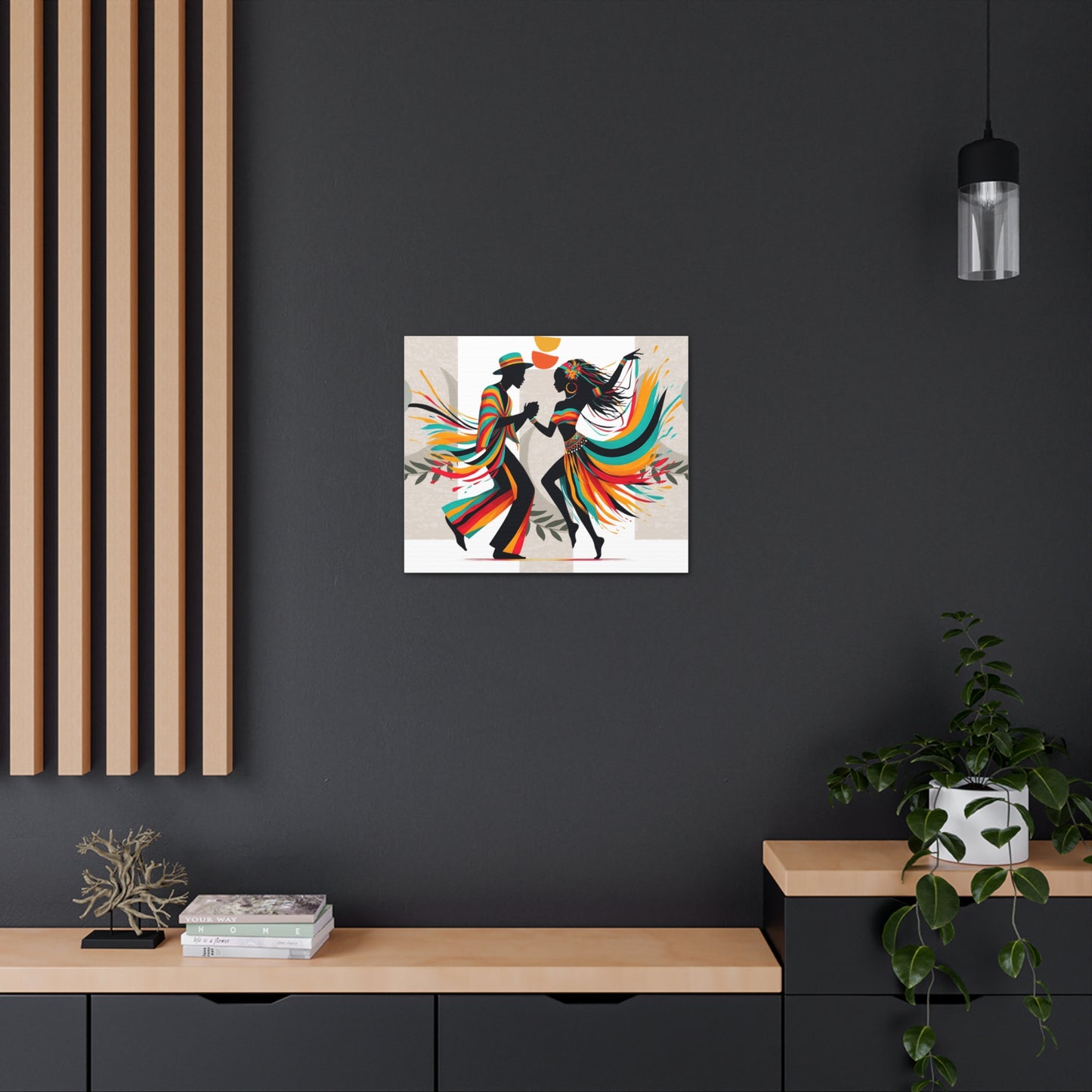 Bohemian Black Couple Canvas featuring minimalist Caribbean art that celebrates black culture. This premium canvas print adds a modern, sophisticated touch to any living room, bedroom, or office with rich details and a timeless aesthetic, perfect for art lovers and those who appreciate bold cultural expressions.