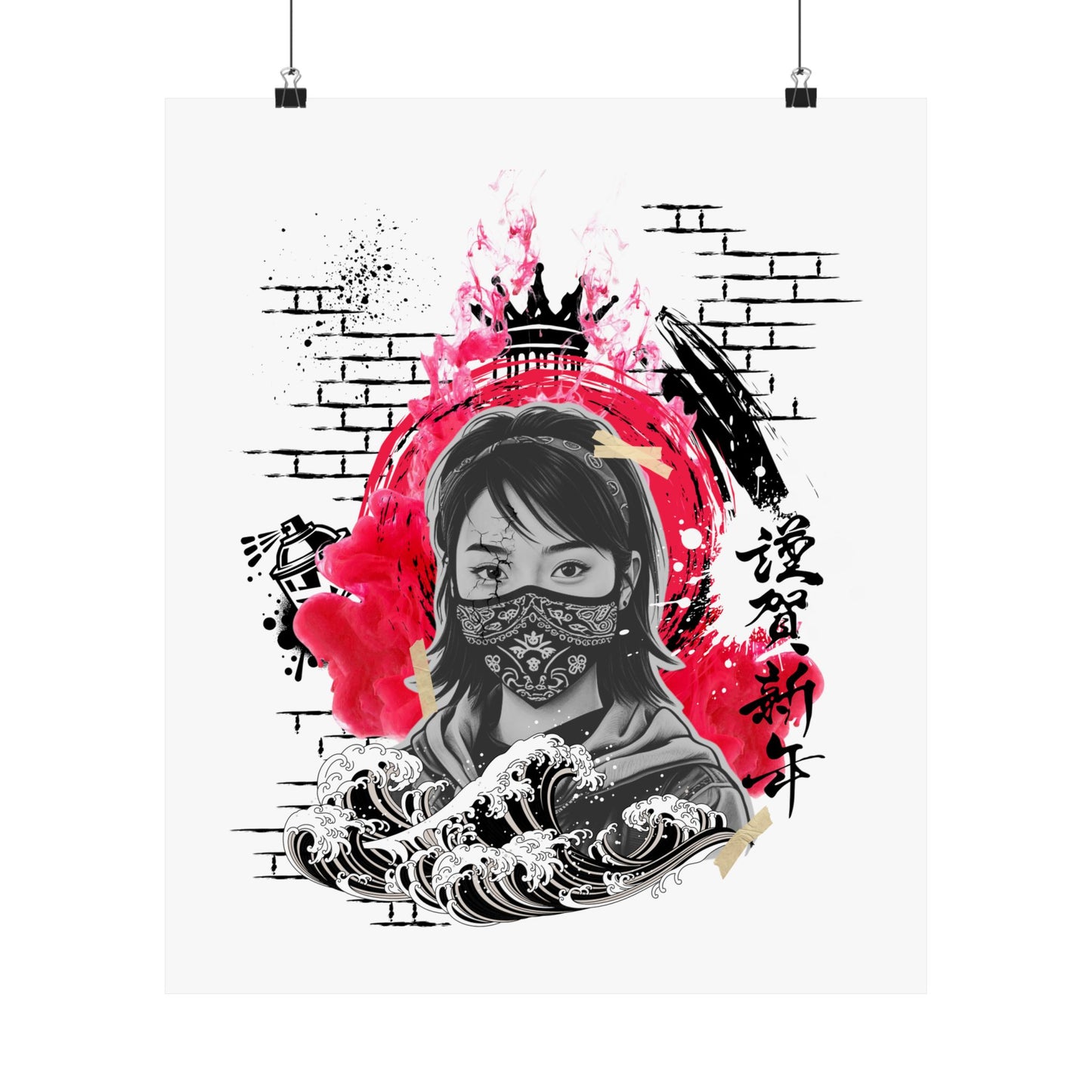 Urban art matte vertical poster featuring bold street artist graffiti design with dripping tags, neon shadows, and raw textures. A perfect statement piece for modern workspaces, tattoo studios, or street art enthusiasts looking for edgy, custom-printed decor.